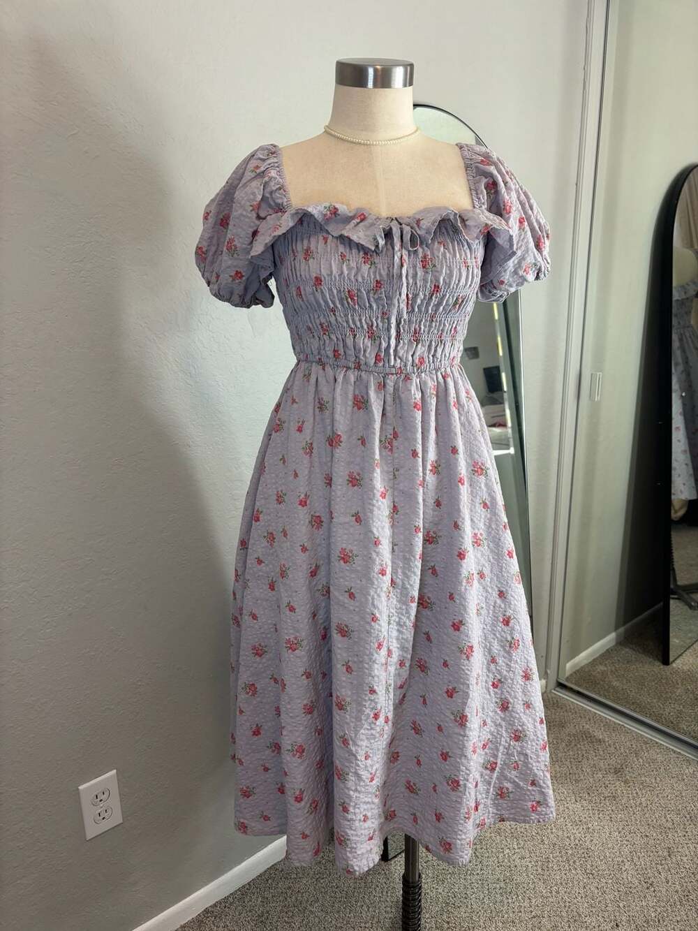 R.Vivimos Women's Summer Floral Print Puff Sleeve Vintage Ruffle Midi Dress